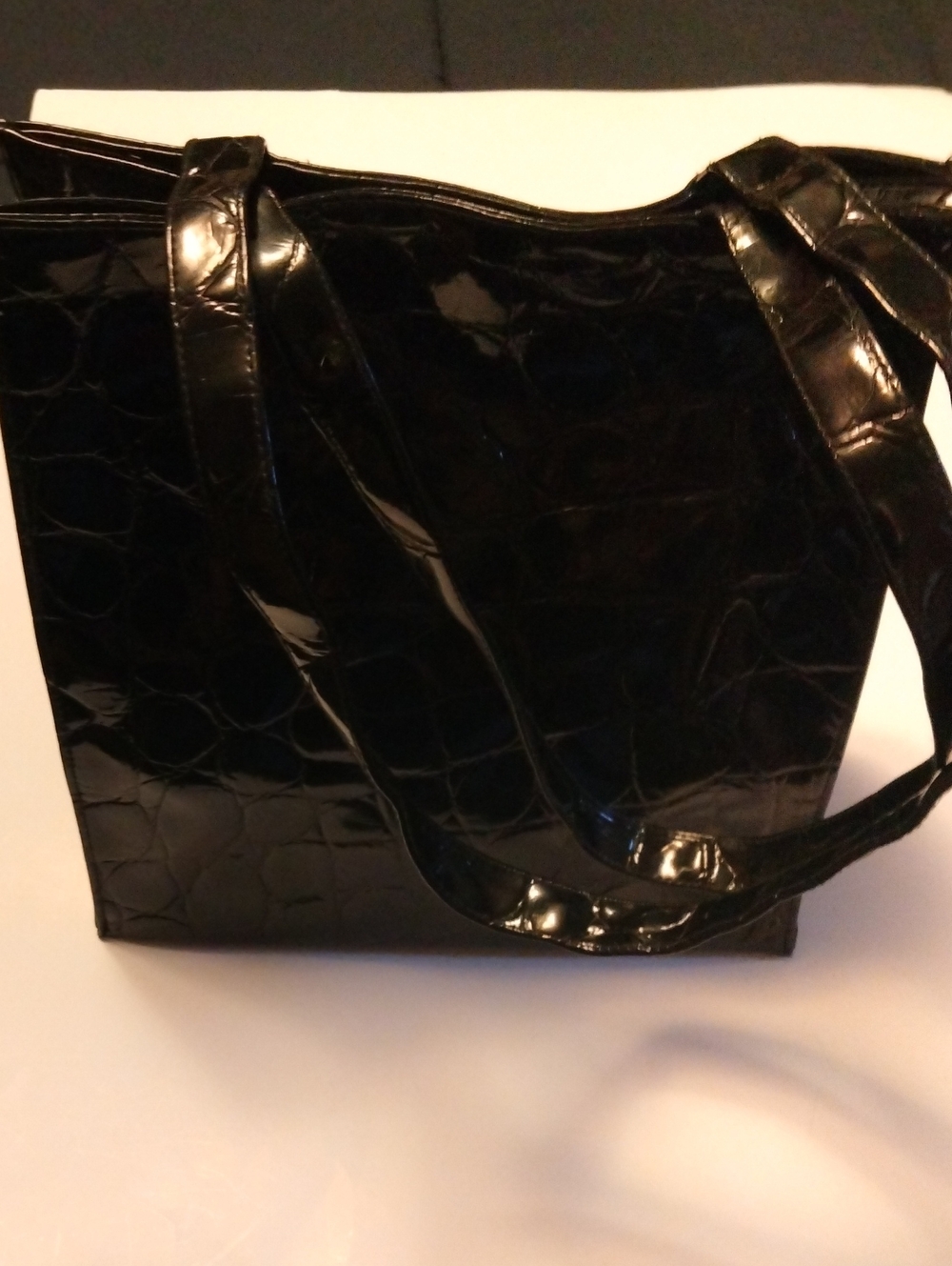 Black Croc-Embossed Patent Tote Bag - Women's Handbag